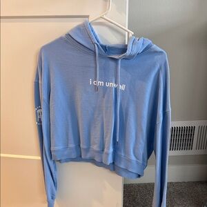 Light Blue Cropped Hoodie with "i am unwell" Print